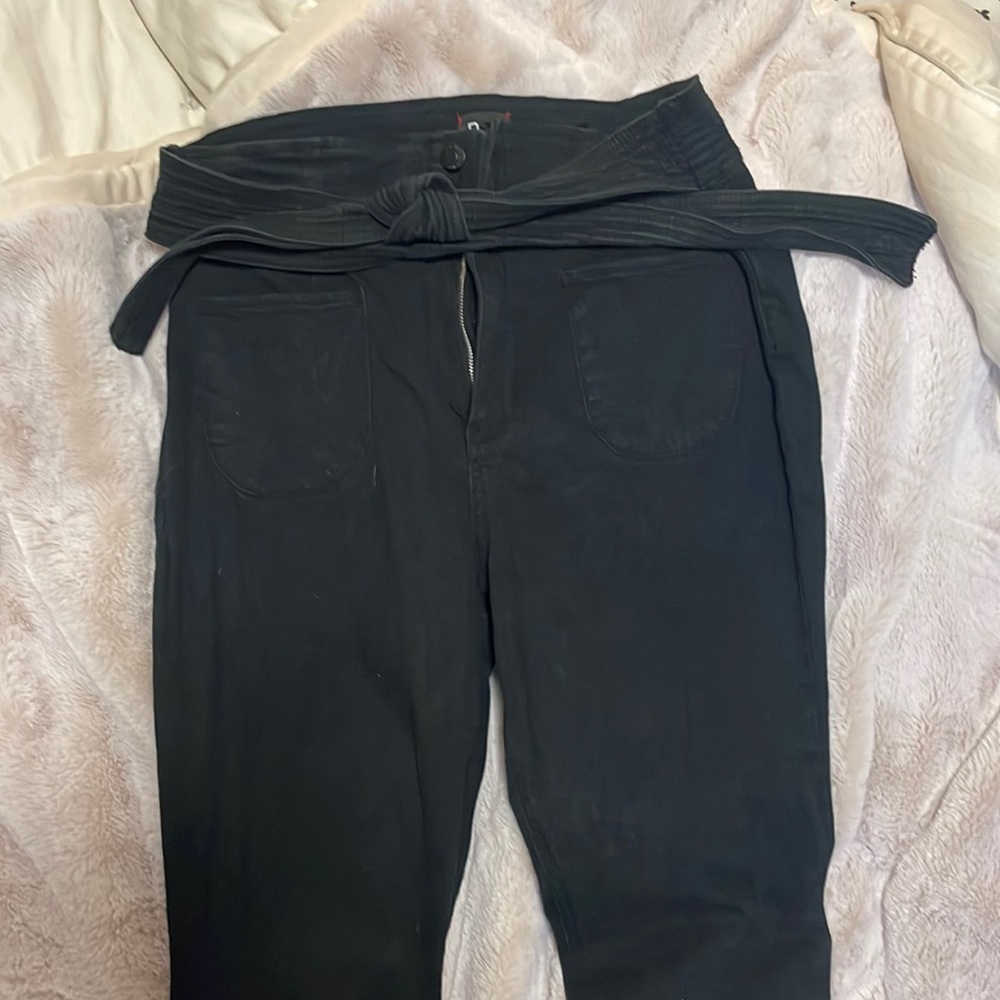 Urban outfitters black flare pants tie waist black